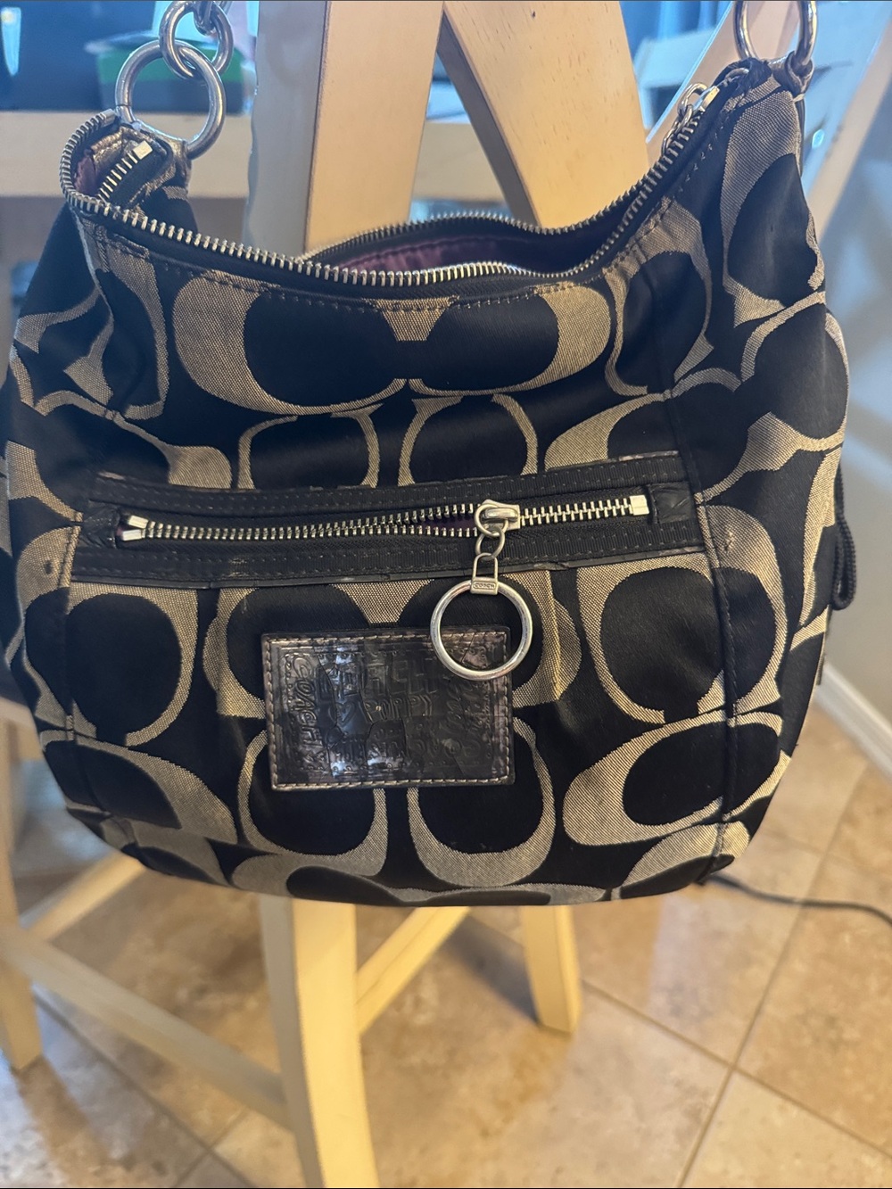 Coach Black and Gray Signature Canvas Shoulder Bag